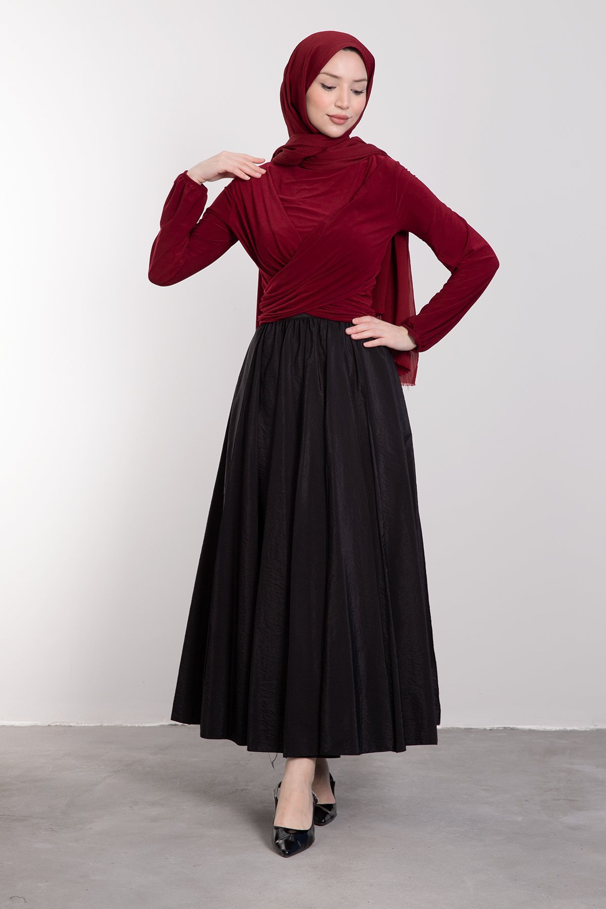 Çapraz Esnemeli Likralı Tesettür Bluz Bordo