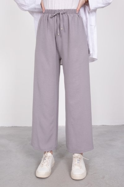 Oversize Bağcıklı Tesettür Pantolon Gri