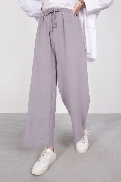 Oversize Bağcıklı Tesettür Pantolon Gri