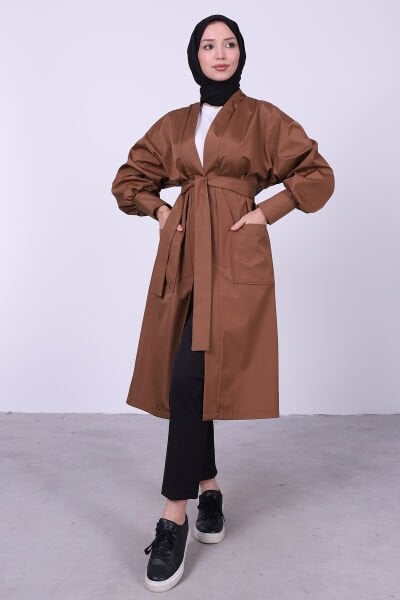 Kimonolu Rahat Kesim Trençkot Camel