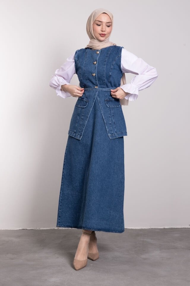Denim Etekli İkili Tesettür Takım