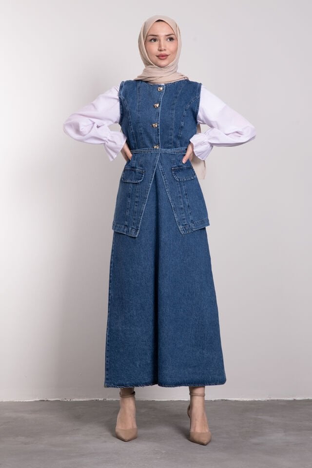 Denim Etekli İkili Tesettür Takım