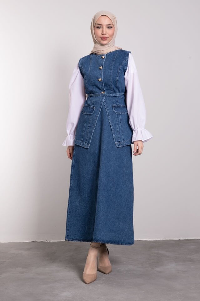 Denim Etekli İkili Tesettür Takım