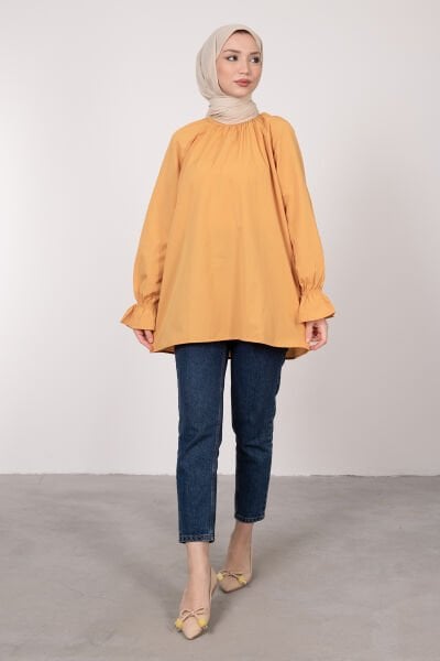 Oversize Kesim Manşet Detaylı Tesettür Tunik Kavun İçi