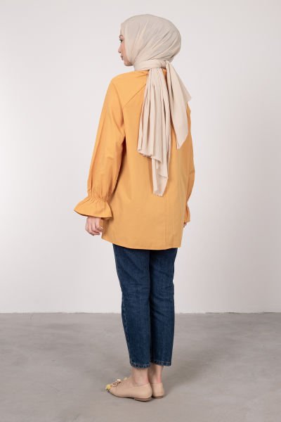 Oversize Kesim Manşet Detaylı Tesettür Tunik Kavun İçi