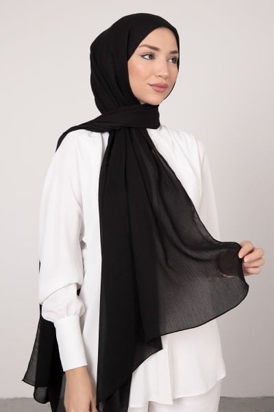 Rahat Kesim Düz Klasik Tesettür Şal Siyah