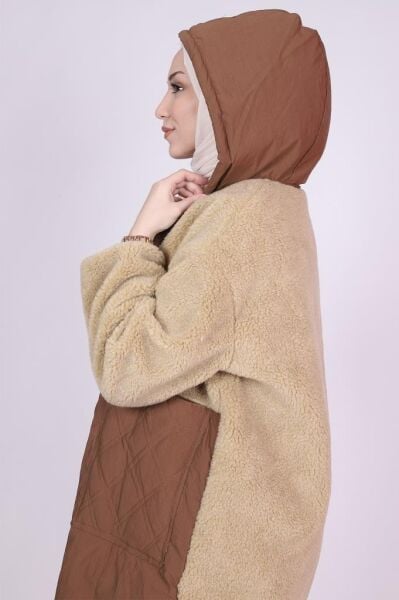Peluş Cep Detaylı Mont Kahverengi
