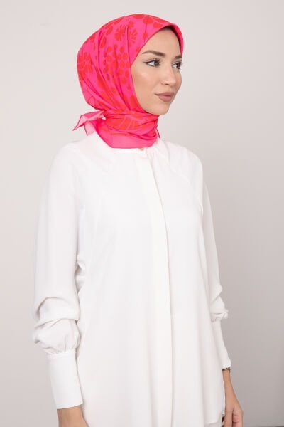 Desenli Klasik Kesim Tesettür Şal Koyu Pembe