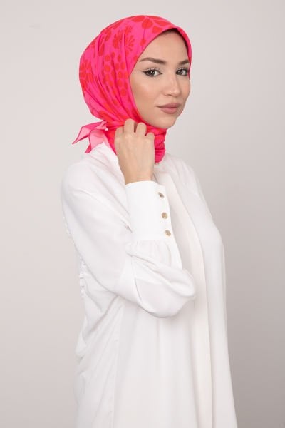 Desenli Klasik Kesim Tesettür Şal Koyu Pembe