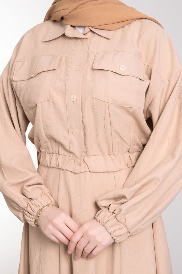 Spor Crop Ceketli Etekli Tesettür Takım Vizon