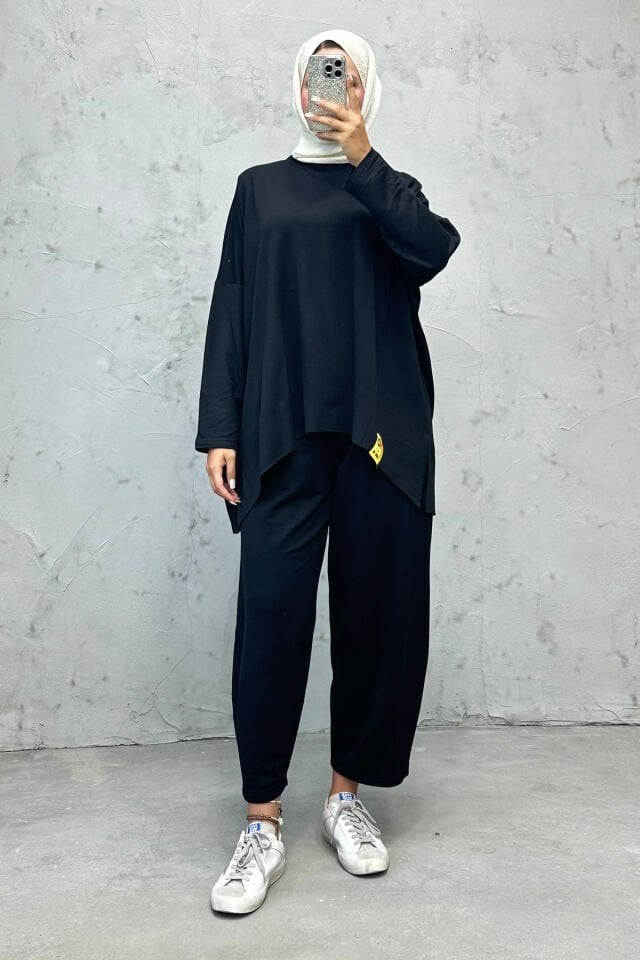 Oversize Rahat Kesim Tesettür Takım Siyah