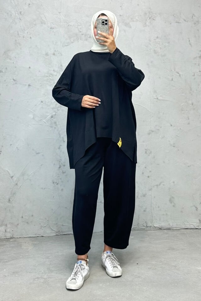 Oversize Rahat Kesim Tesettür Takım Siyah