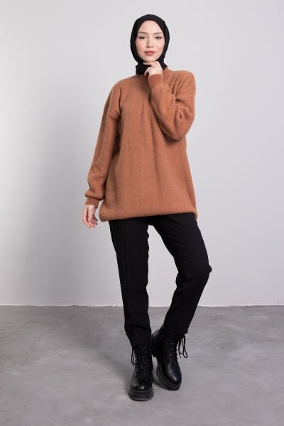 Balıkçı Yaka Yumoş Triko Tunik Camel