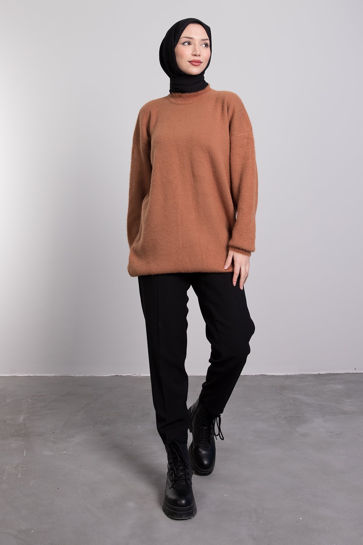 Balıkçı Yaka Yumoş Triko Tunik Camel