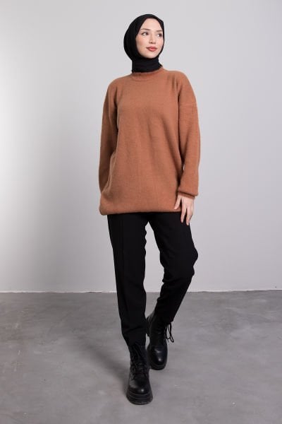 Balıkçı Yaka Yumoş Triko Tunik Camel
