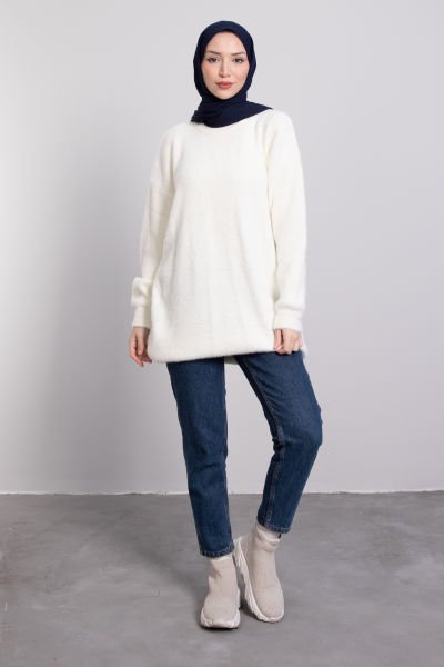 Balıkçı Yaka Yumoş Triko Tunik Ekru
