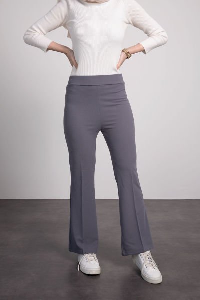 Beli Lastikli  Düz Paça Tesettür Pantolon Gri