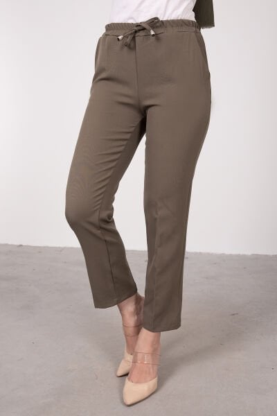 Beli Bağcıklı Kalem Pantolon Yeşil