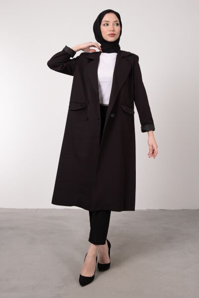 Blazer Görünümlü Uzun Tesettür Kap Siyah