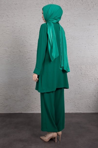 Tulumlu Blazer Detaylı Tesettür Takım Zümrüt