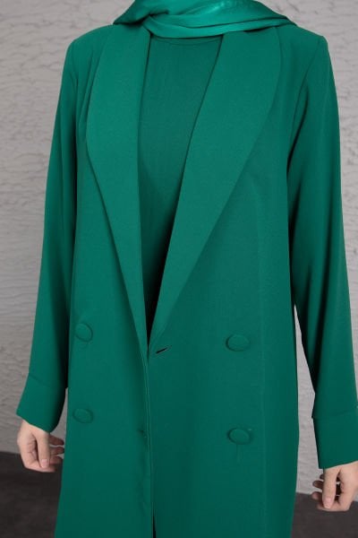 Tulumlu Blazer Detaylı Tesettür Takım Zümrüt