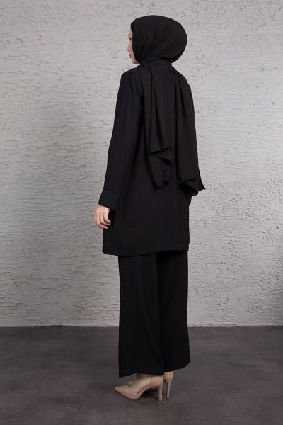 Tulumlu Blazer Detaylı Tesettür Takım Siyah