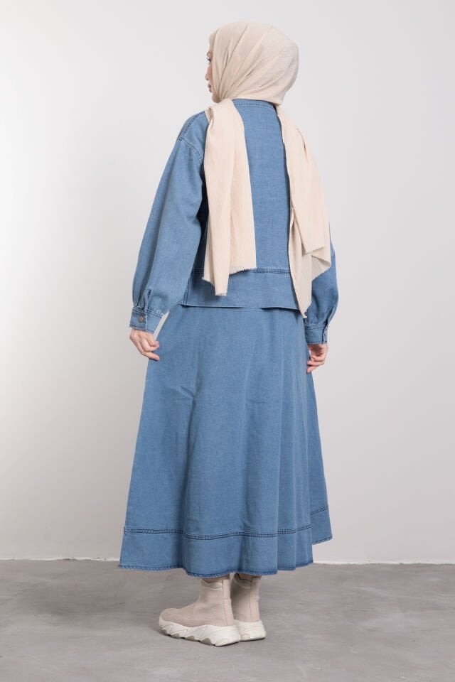 Oversize Cepli Fermuar Kapama Tensel Jean Takım Mavi