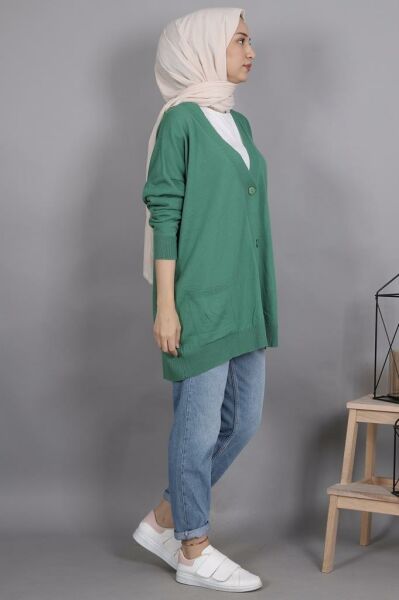 Önü Düğmeli Oversize Hırka Yeşil