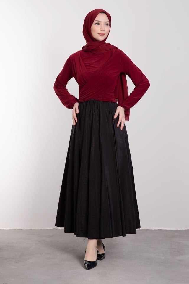 Çapraz Esnemeli Likralı Tesettür Bluz Bordo