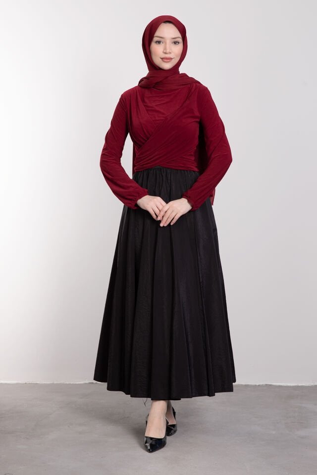 Çapraz Esnemeli Likralı Tesettür Bluz Bordo