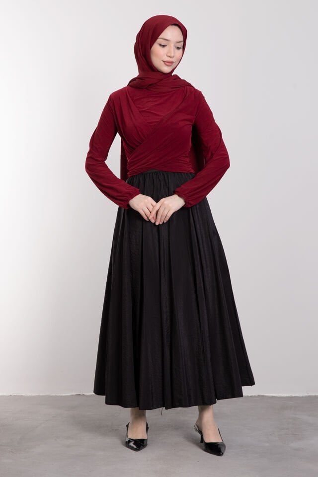 Çapraz Esnemeli Likralı Tesettür Bluz Bordo