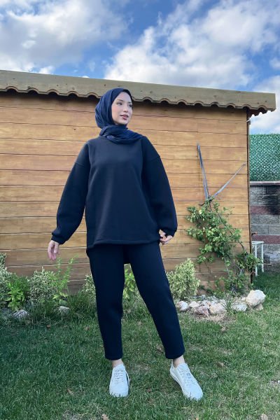 Sportfif Kesim Rahat Kalıp Tesettür Polar Takım Lacivert