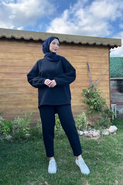 Sportfif Kesim Rahat Kalıp Tesettür Polar Takım Lacivert