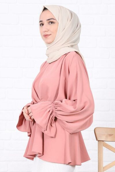 Yarasa Kol Detaylı Krep Bluz Pembe