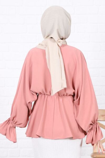 Yarasa Kol Detaylı Krep Bluz Pembe