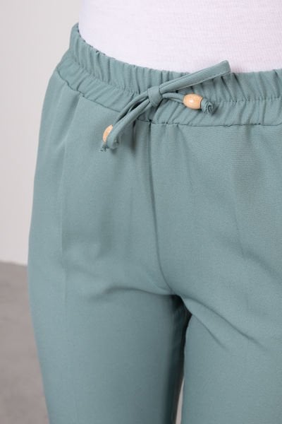 Beli Bağcıklı Kalem Pantolon Su Yeşili