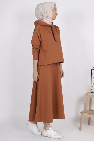 Kapüşon Detaylı Etekli Takım Camel