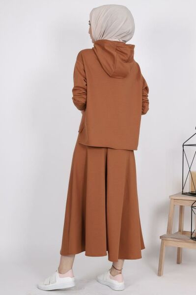 Kapüşon Detaylı Etekli Takım Camel