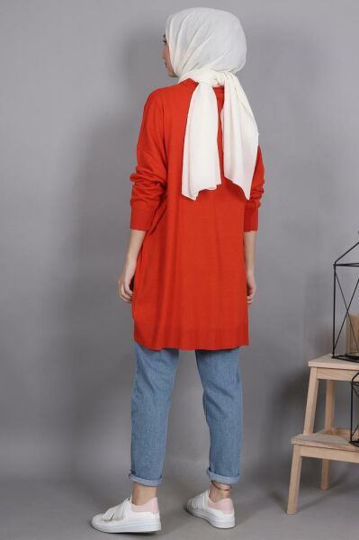 Önü Düğmeli Oversize Hırka Turuncu