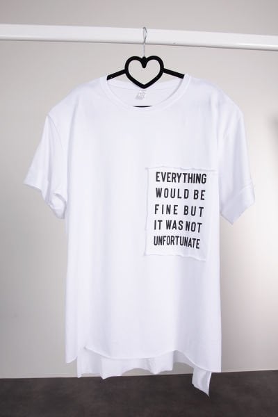 Yazılı Baskılı T shirt Beyaz