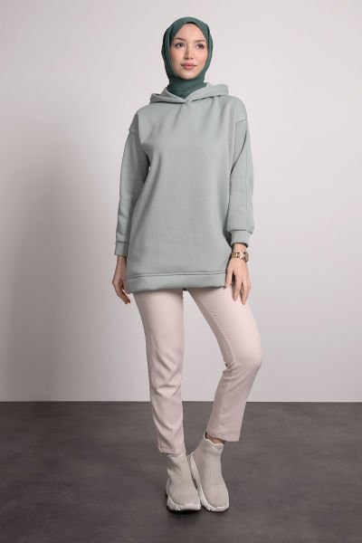 Kapüşonlu Tesettür Sweat Su Yeşili