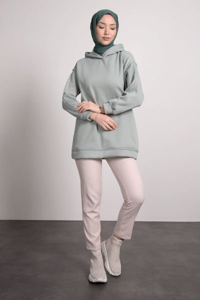 Kapüşonlu Tesettür Sweat Su Yeşili