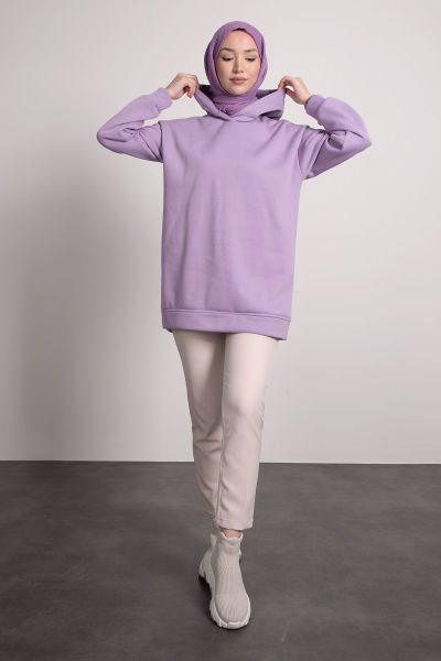 Kapüşonlu Tesettür Sweat Lila