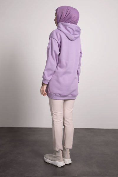 Kapüşonlu Tesettür Sweat Lila