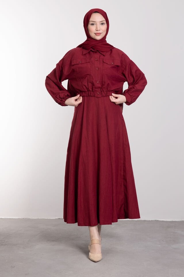 Spor Crop Ceketli Etekli Tesettür Takım Bordo