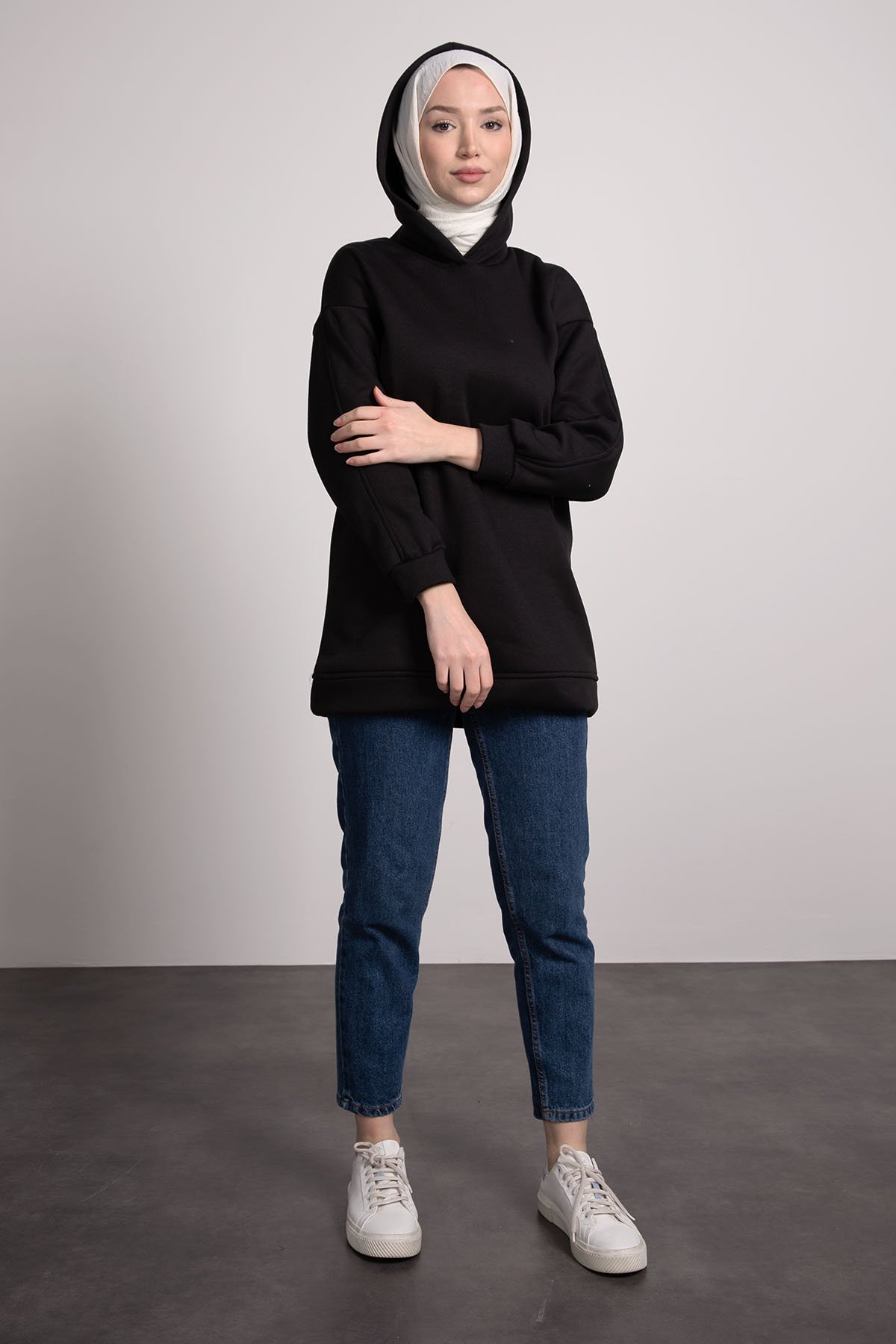 Kapüşonlu Tesettür Sweat Siyah
