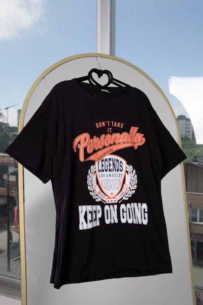Desenli Baskılı T shirt Siyah