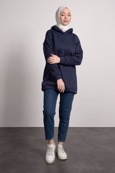 Kapüşonlu Tesettür Sweat Lacivert