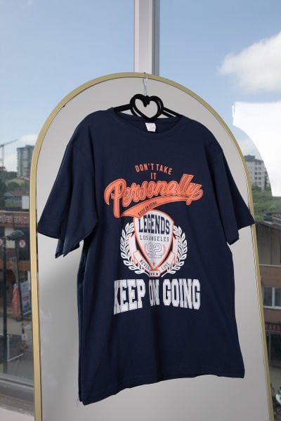 Desenli Baskılı T shirt Lacivert