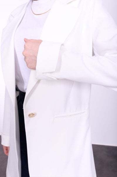 Gold Düğmeli Blazer Ceket Beyaz